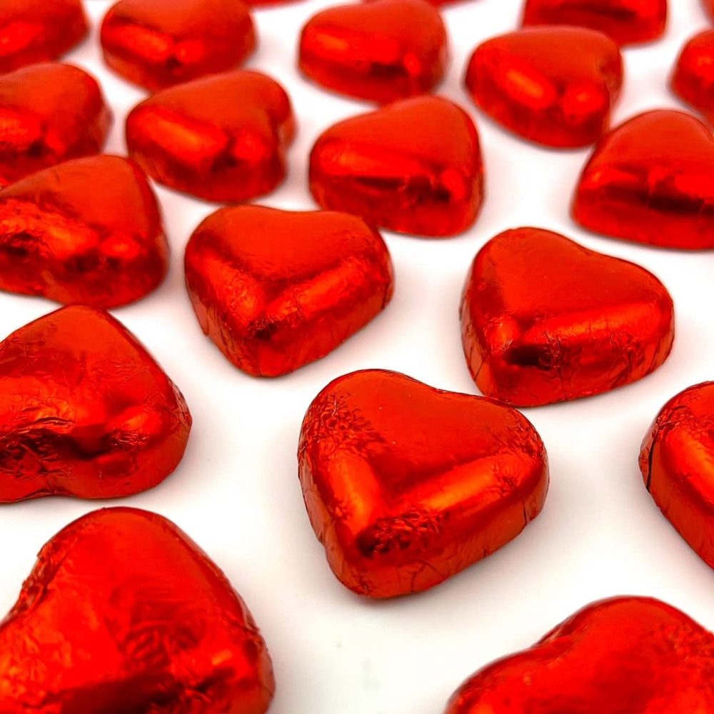 Milk Chocolate Hearts – 20 Small Red Foil Wrapped Valentines Chocolate Hearts Love Heart Chocolates | Wedding Favour Chocolates