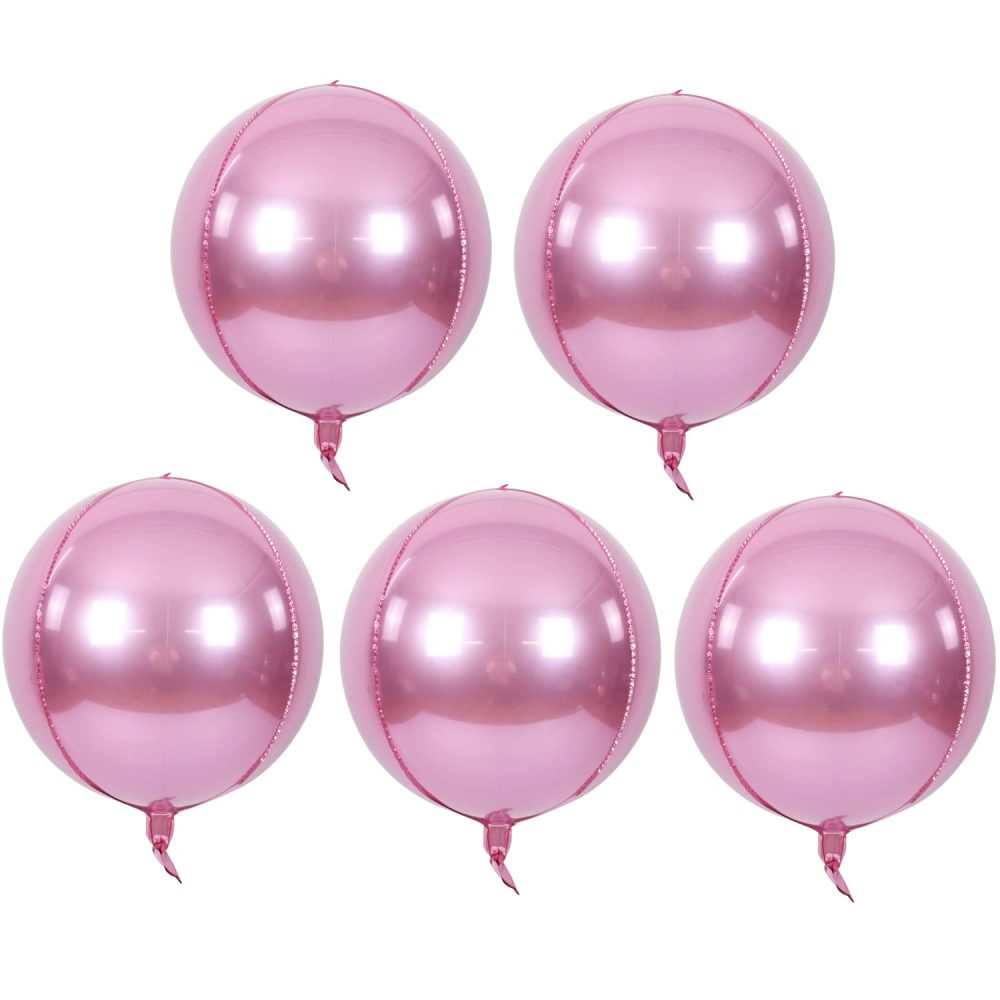 TONIFUL 5pcs Hangable Pink 4D Round Sphere Foil Mylar Balloon 22inch Large Aluminum Film Balloon Pink Mirror Metallic for Birthday Party Wedding Baby Shower Decoration Supplies