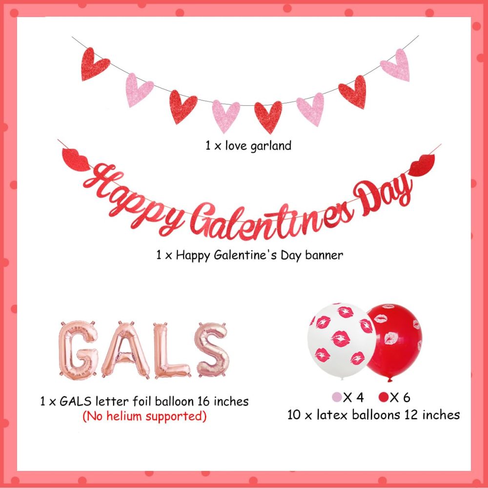 Fangleland Galentines Day Party Decorations Be My Galentine Theme Ladies Celebration Decor Happy Galentine’s Day Banner Red Lips Balloon Heart Garland - Image 2