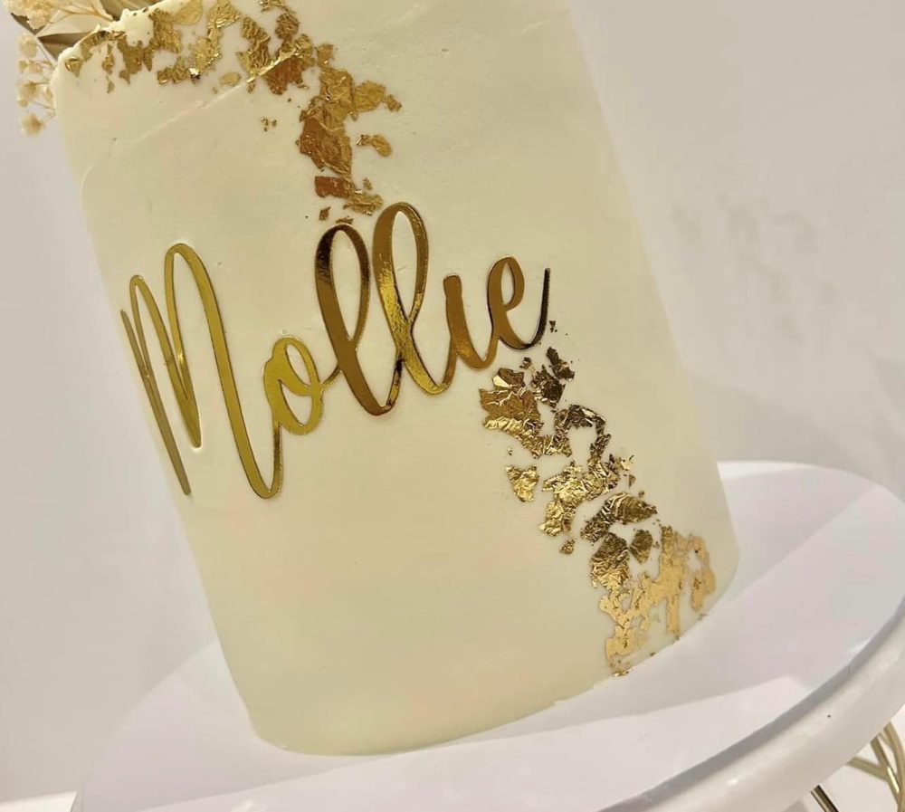 Personalised Name Cake Charm Cake Topper Theme Party Decor Mirror Gold Birthday