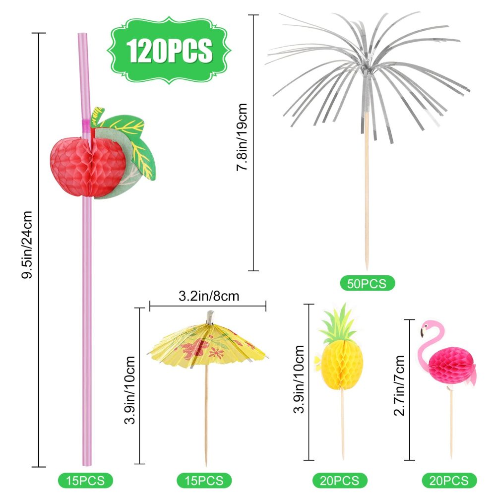 Mooshy 120PCS Reusable Cocktail Accessories for Drinks Cocktail Party Decorations with Paper Cocktail Umbrellas, Cocktail Tree,Cocktail Sticks, Cocktail Fruit Label and Reusable Straws - Image 7