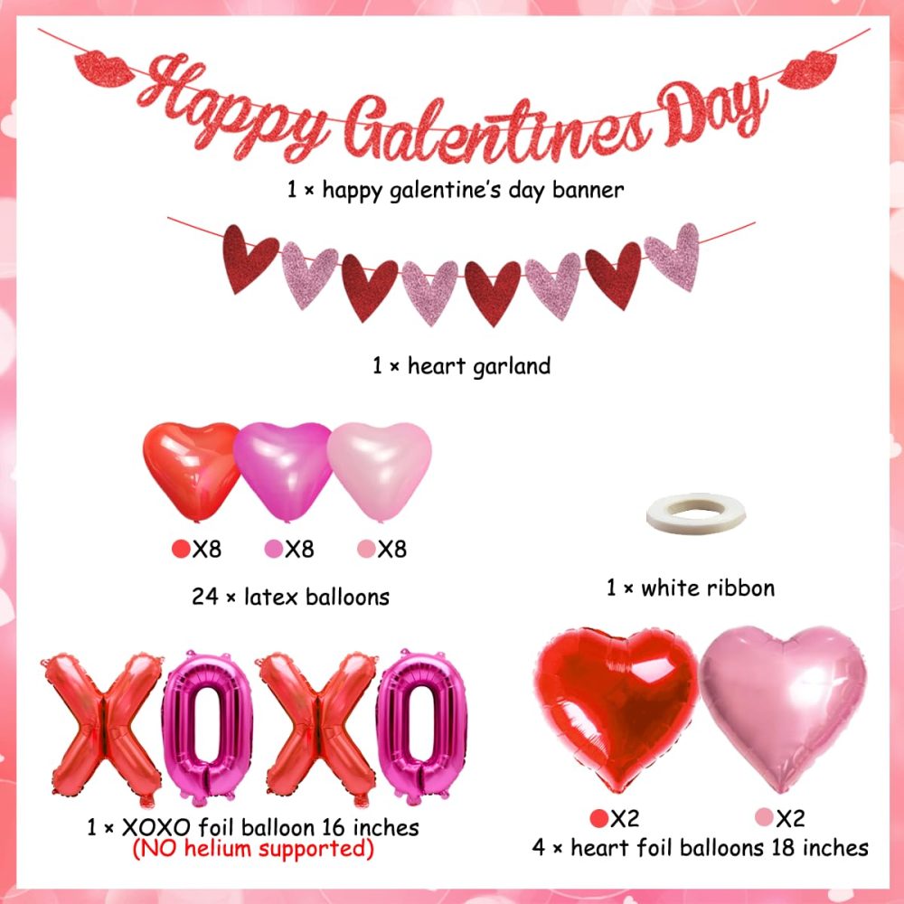 Galentines Day Party Decorations Heart Garland Decorations Happy Galentines Day Banner for Brunch Valentines Day Party Supplies XOXO Red Lip Balloon for Ladies Girls - Image 3