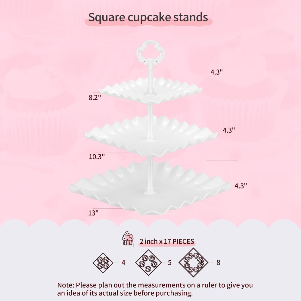 NWK 5 Piece Cake Stand Set with 2x 3-Tier Cupcake Stands + 3X Appetizer Trays Perfect for Wedding Birthday Baby Shower Thanksgiving Christmas New Year Party - Image 5