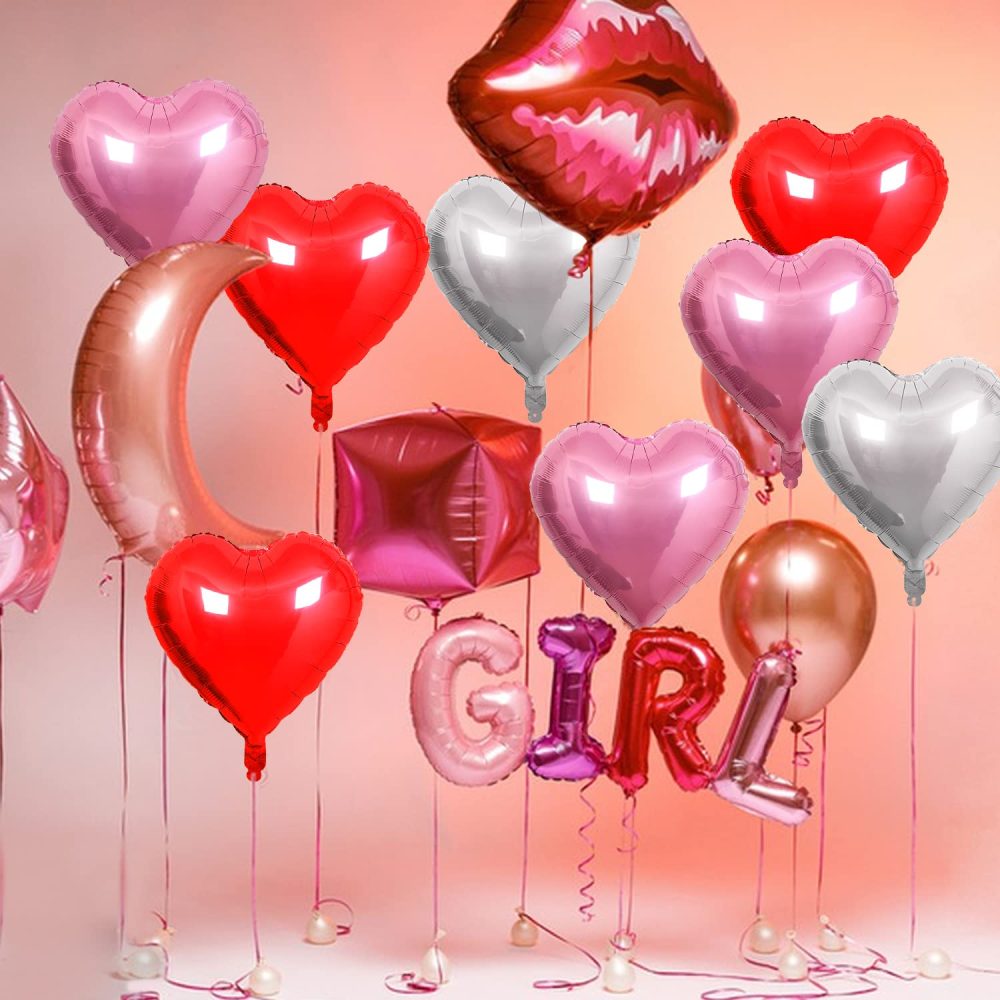 20PCS 46CM Heart Balloons Heart Foil Balloons Mylar Heart Balloons Metallic Aluminum Balloons Romantic Party Decor Balloons for Valentines Day Birthday Wedding Bridal Decor (red pink silver) - Image 4