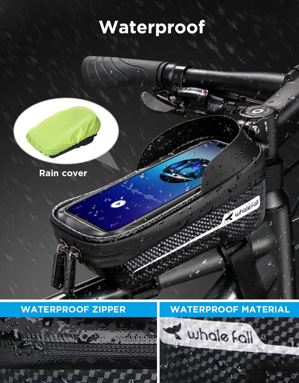 whale fall Bike Frame Bag Waterproof Bike Bag Bike Phone Holder Bike Phone Mount Hard Eva Pressure-Resistant Bike Accessories with TPU Touch-Screen Sun-Visor Rain Cover for Phones under 6.9'' - Image 4