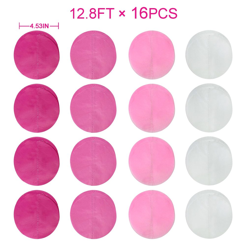 205Ft Ombre Pink Tissue Paper Streamer Hot Pink Big Circle Dots Hanging Garland Backdrop Polka Dot Bunting Banner for Birthday Wedding Bridal Baby Shower Bachelorette Engagement Kids Party Decor - Image 7