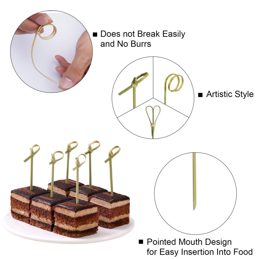 TopBine 300 PCS Cocktail Picks, 4.7Inch Toothpicks for Appetizers, Natural Bamboo Knot Skewers, Mini Food Sticks, Fancy Tooth Picks for Drinks,Fruit,Cocktail Garnish Accessories, Party Supplies - Image 7