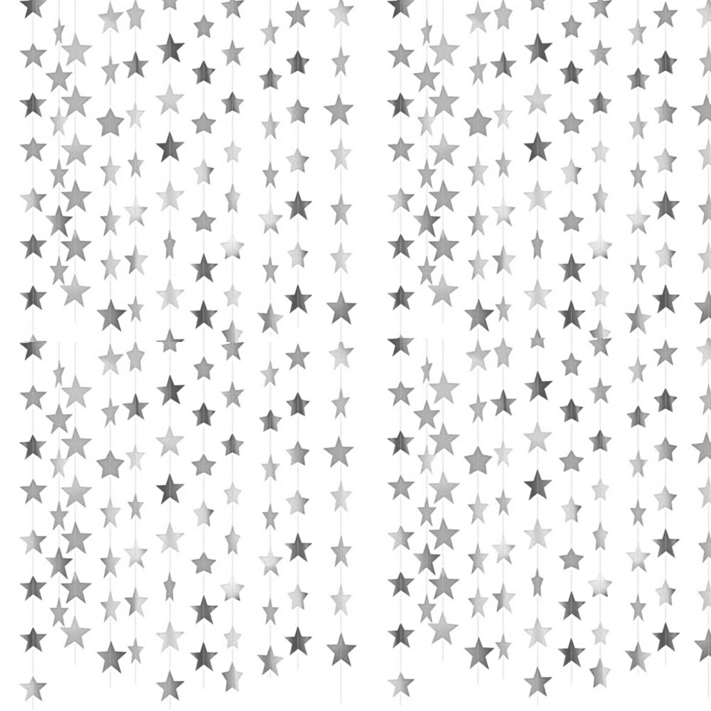 52 Feet Reflective Star Paper Garland, Glitter Star Bunting Banner Hanging Decoration Twinkle Little Star Party Garlands Star Garland Streamer Kit For Birthday Wedding Banner Backdrop (Silver)