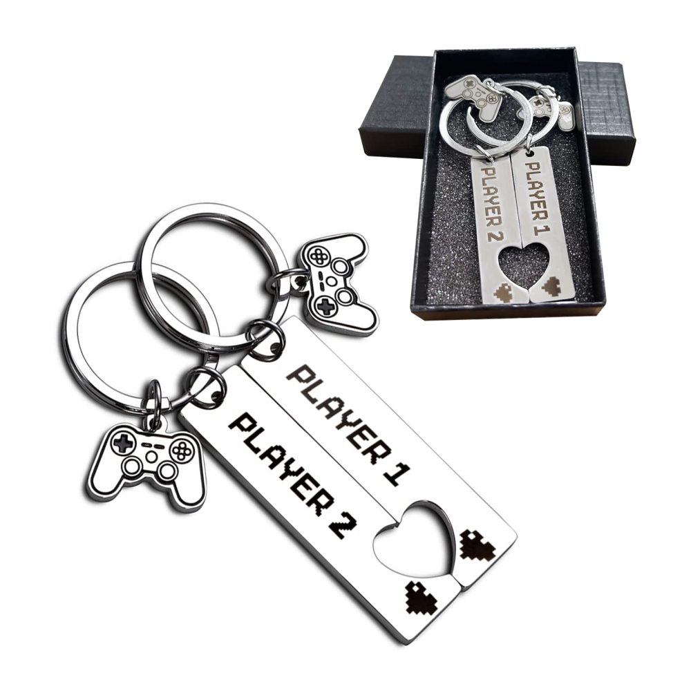 JEKUGOT 2 pieces Couples KeyRings Gifts Gifts for Boyfriend Gift Girlfriend Gift Gamer Couple Gift Romantic Anniversary Valentine's Day Gift Keychain with Silver Heart - Image 7