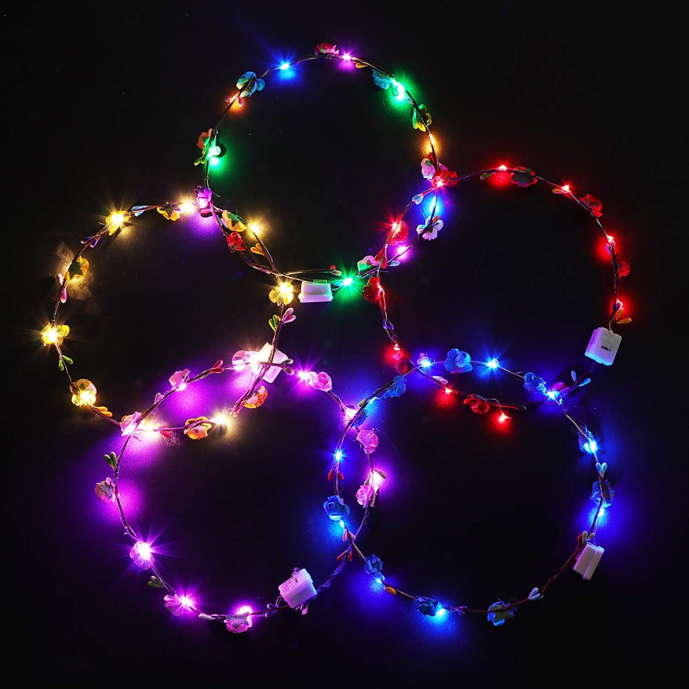 LED Flower Headband,7Pcs Flower Crown Garland Headband Flower Headdress Floral Headband for Women Girls Hair Accessories New Year Birthday Wedding Festival Halloween Christmas Party - Image 3