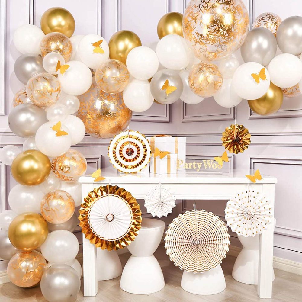 Set of 8 Party Decoration Gold Paper Fans Hanging Paper Flowers Wall Decor Paper Rosettes Decoration for Party Wedding Birthday Festival Christmas Event Carnival - Image 3