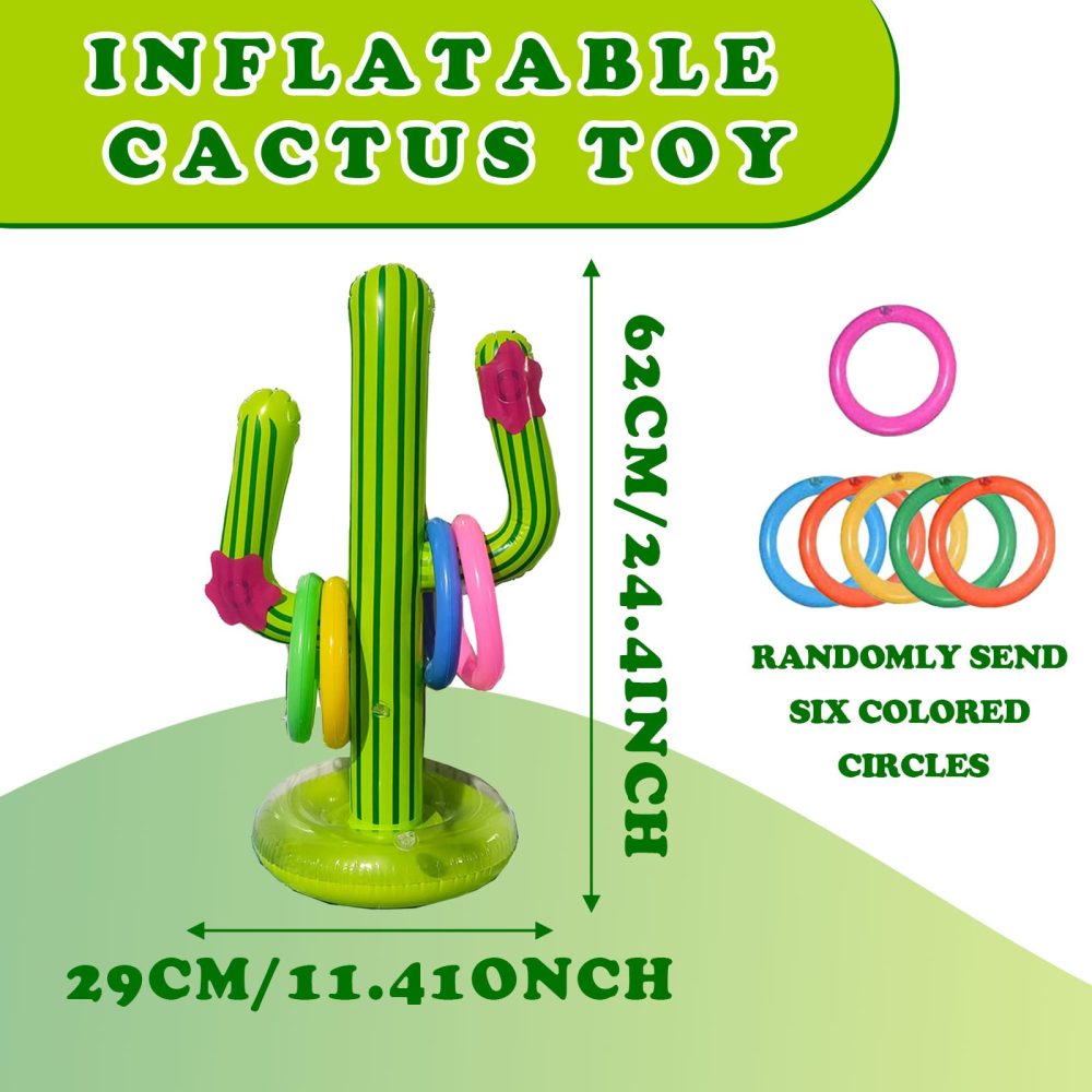 MIVAIUN 7 Pieces Cactus Ring Toss Game Set Inflatable Cactus,inflatable party props,Target throwing toy,Indoor Outdoor Toys Gift for Kids Family,for Hawaii Party Decor Swimming Pool Toy (7 Pcs) - Image 6