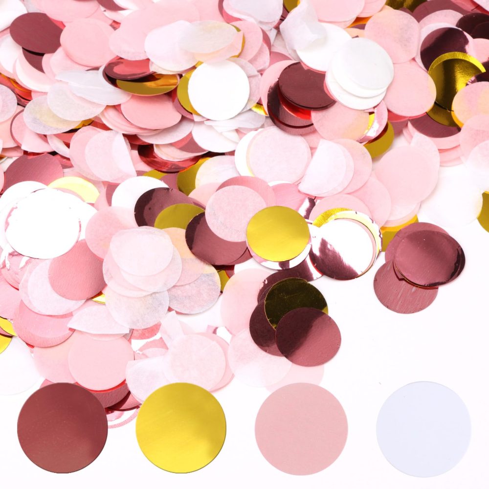 Table Confetti 50g Pink Gold Paper Confetti Round Table Decorations Wedding Table Confetti Sprinkles Table Scatters Party Confetti Ornement For Table Gift Card Anniversary Cake Engagement - Image 2