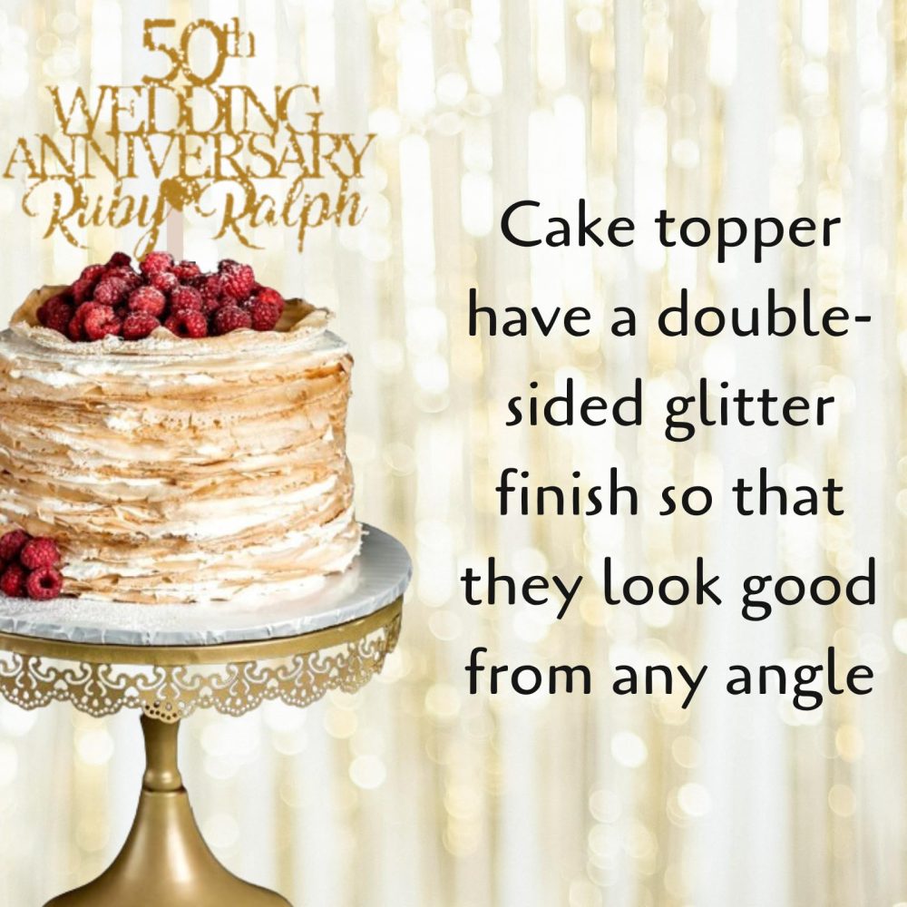 Custom Wedding Anniversary with Both Names. 50th Wedding Anniversary Golden Wedding Anniversary Any years any Names Personalised Cake Topper Glitter Card (GLITTER GOLD) - Image 5