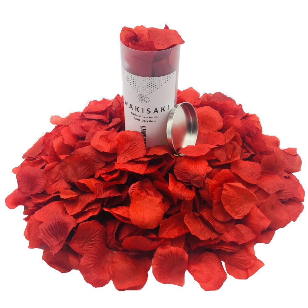 (Ready-to-use, Scented, Portable) 1000 Pcs Artificial Fake Rose Petals for Romantic Night, Wedding, Party, Valentine's, Mother's Day, Decoration, in Bulk, by WAKISAKI (1000 Count, Dark Red)