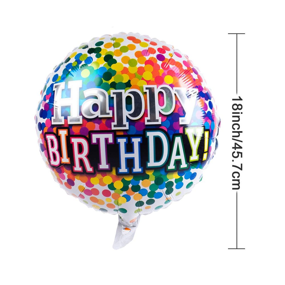 Happy Birthday Foil Balloons Round Mylar Helium Balloon Party Decorations Supplies 18 Inch Pack of 6 - Image 7