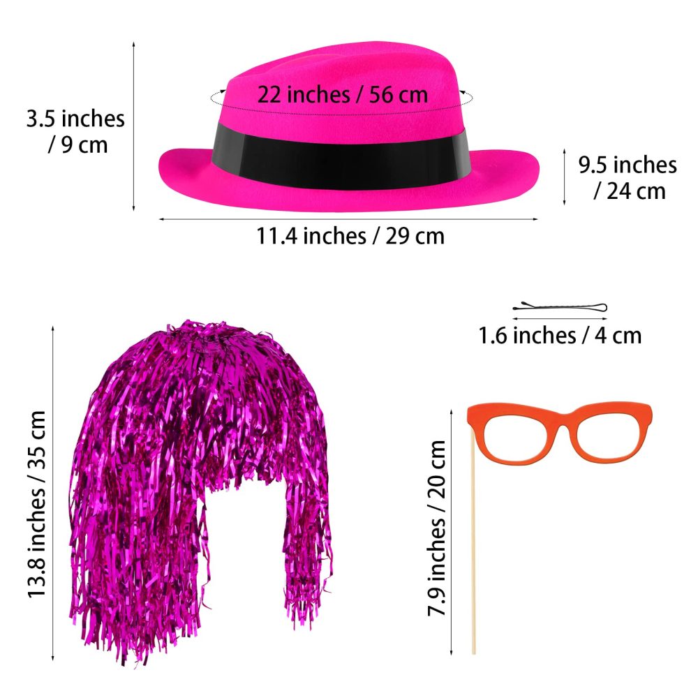 Aodaer 94 Pieces Neon Bright Party Set Funny Neon Gangster Hats Metallic Foil Tinsel Wigs Party Photo Booth Props with Glasses Neon Party Supplies for Adult - Image 7