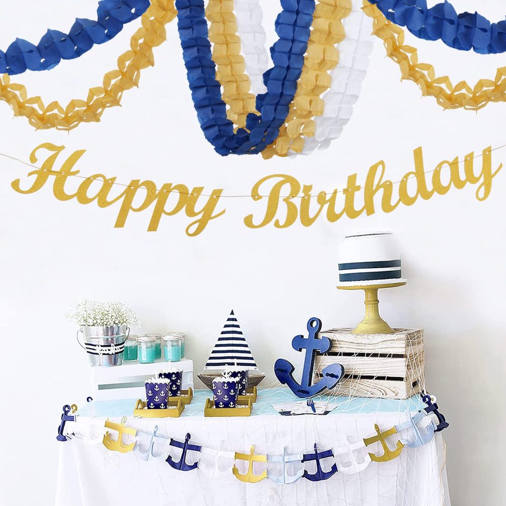 Navy-Blue White-Gold Party-Decorations Streamers Garland - 12pcs Royal Blue Graduation 2024 4-Leaf Paper Clover Streamer Men Boy Birthday Wedding Bridal Shower Flower Banners Fathers day Decor - Image 2