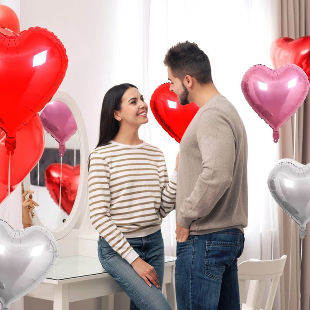 20PCS 46CM Heart Balloons Heart Foil Balloons Mylar Heart Balloons Metallic Aluminum Balloons Romantic Party Decor Balloons for Valentines Day Birthday Wedding Bridal Decor (red pink silver) - Image 5