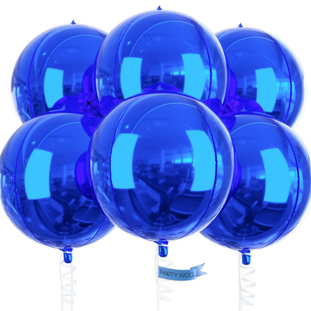 PartyWoo Blue Balloons, 6 pcs Navy Blue Birthday Decorations, 22 inch Giant 4D Foil Balloons and Ribbon, Large Mylar Balloons, Metallic Blue Balloons for Wedding Decorations, Birthday Decorations Boys