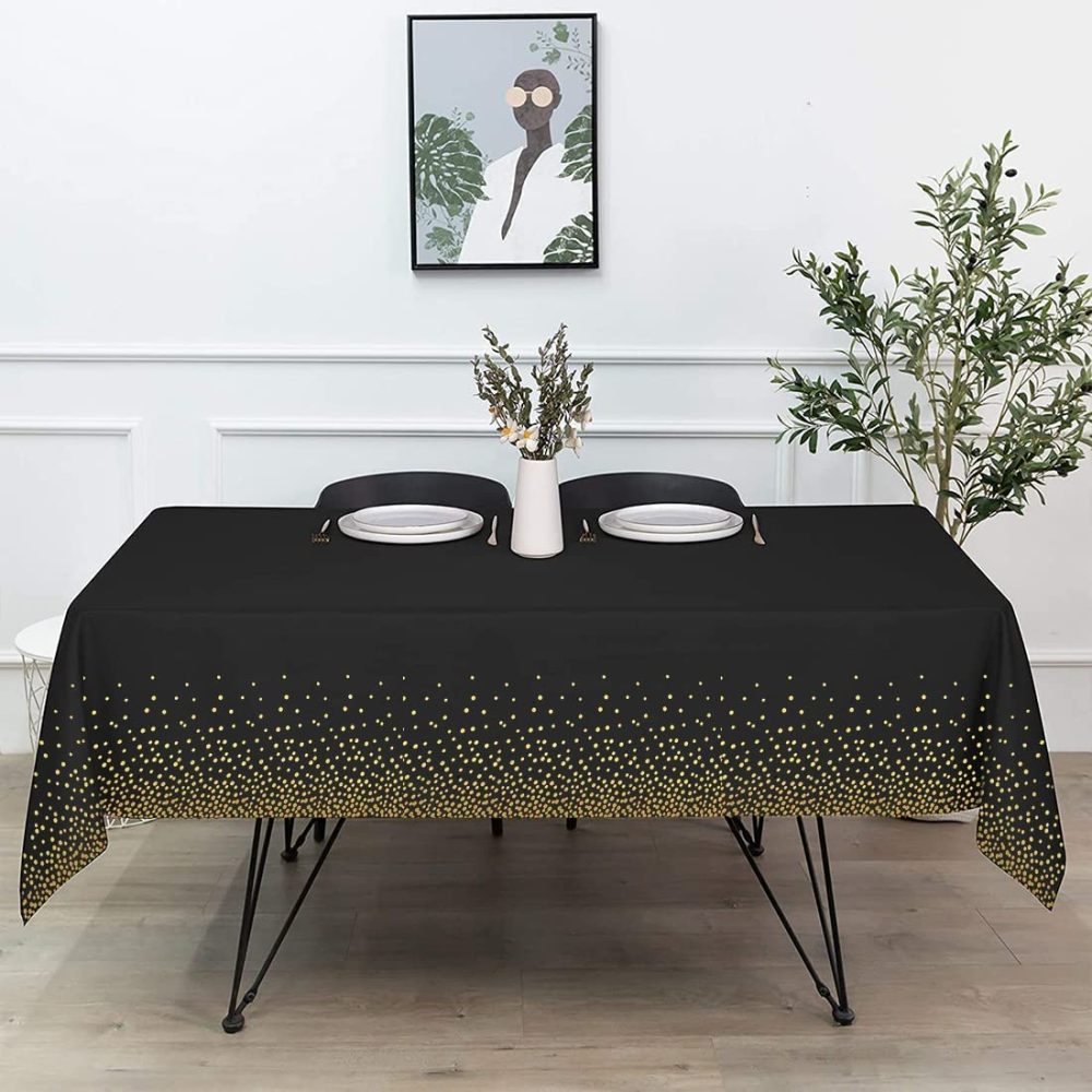 10 Pack Dot Tablecloths Table Covers Disposable Tablecloths Parties Wipeable Plastic Tablecloth Waterproof Party Tablecloths for Indoor or Outdoor Birthdays Weddings Christmas Black Gold(137*274 cm) - Image 7