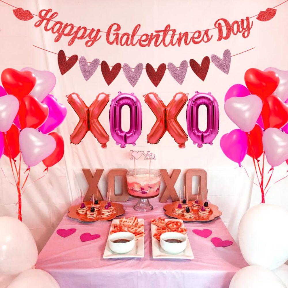 Galentines Day Party Decorations Heart Garland Decorations Happy Galentines Day Banner for Brunch Valentines Day Party Supplies XOXO Red Lip Balloon for Ladies Girls - Image 7