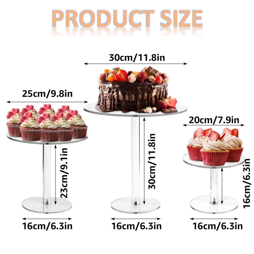 MUXHEL 3 Set Acrylic Cake Stand, Clear Wedding Cake Stand, Round Acrylic Cupcake Stand Durable Cupcake Holder for Pastry Dessert Birthday Party Wedding - Image 6