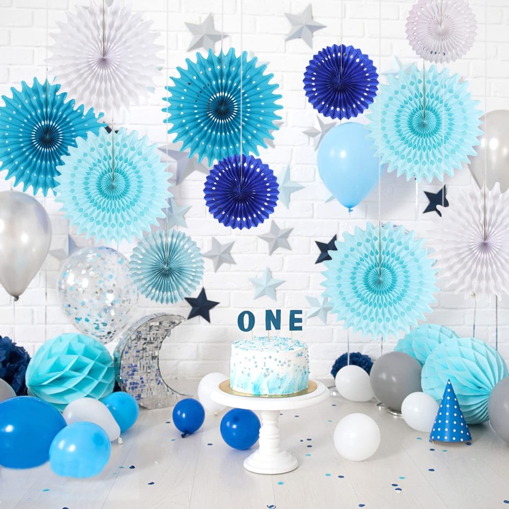 SUNBEAUTY Blue Party Decorations 11 Pcs Blue White Hanging Christening Decorations Mamma Mia Party Decoration for Under the Sea Party Decorations Birthday Wall Photo Booth Decor Wedding Baby Shower - Image 4