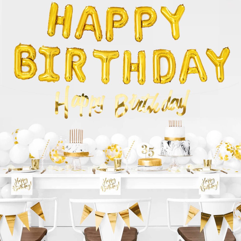 Happy Birthday Balloons, Gold Happy Birthday Balloons Banner Party Decoration, Birthday Banner Foil Balloons Self Inflating with Latex Balloons Confetti Balloons for Happy Birtyday Decorations. - Image 2