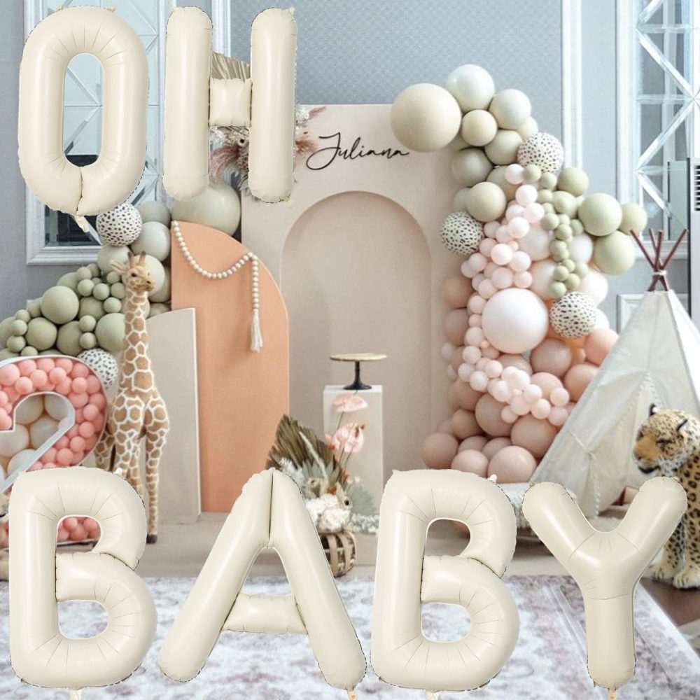 40 Inch Beige OH BABY Balloon for Baby Shower, Large Cream White Oh Baby Balloons Letters with Ribbon, Neutral Ivory Alphabet Oh Baby Balloon Banner Sign for Gender Reveal Backdrop Party Decorations - Image 3