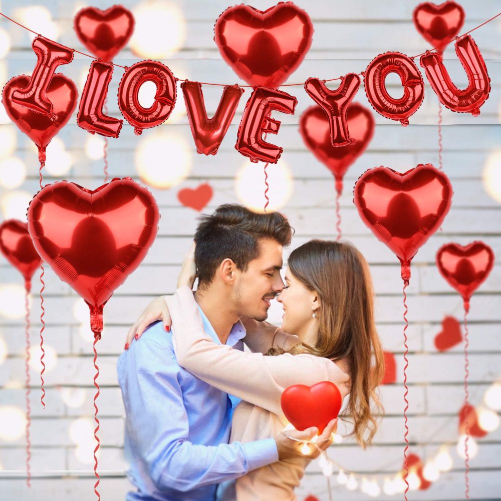 16Inch I Love You Letters Foil Balloons Banner with 10Pcs 18inch Red Heart Balloon 30M Ribbon Love Romantic Balloons for Valentine's Day Birthday Wedding Propose Party Decoration Supplies - Image 6