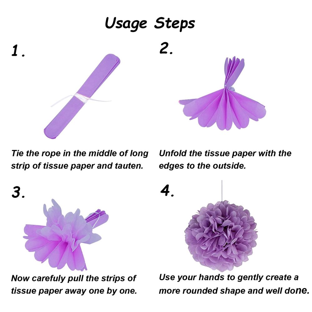 ZERODECO Purple Party Decorations, Hanging Paper Fan Set Tissue Paper Pom Poms Flower Fan and Honeycomb Balls for Birthday Baby Shower Wedding Festival Decorations - Image 3