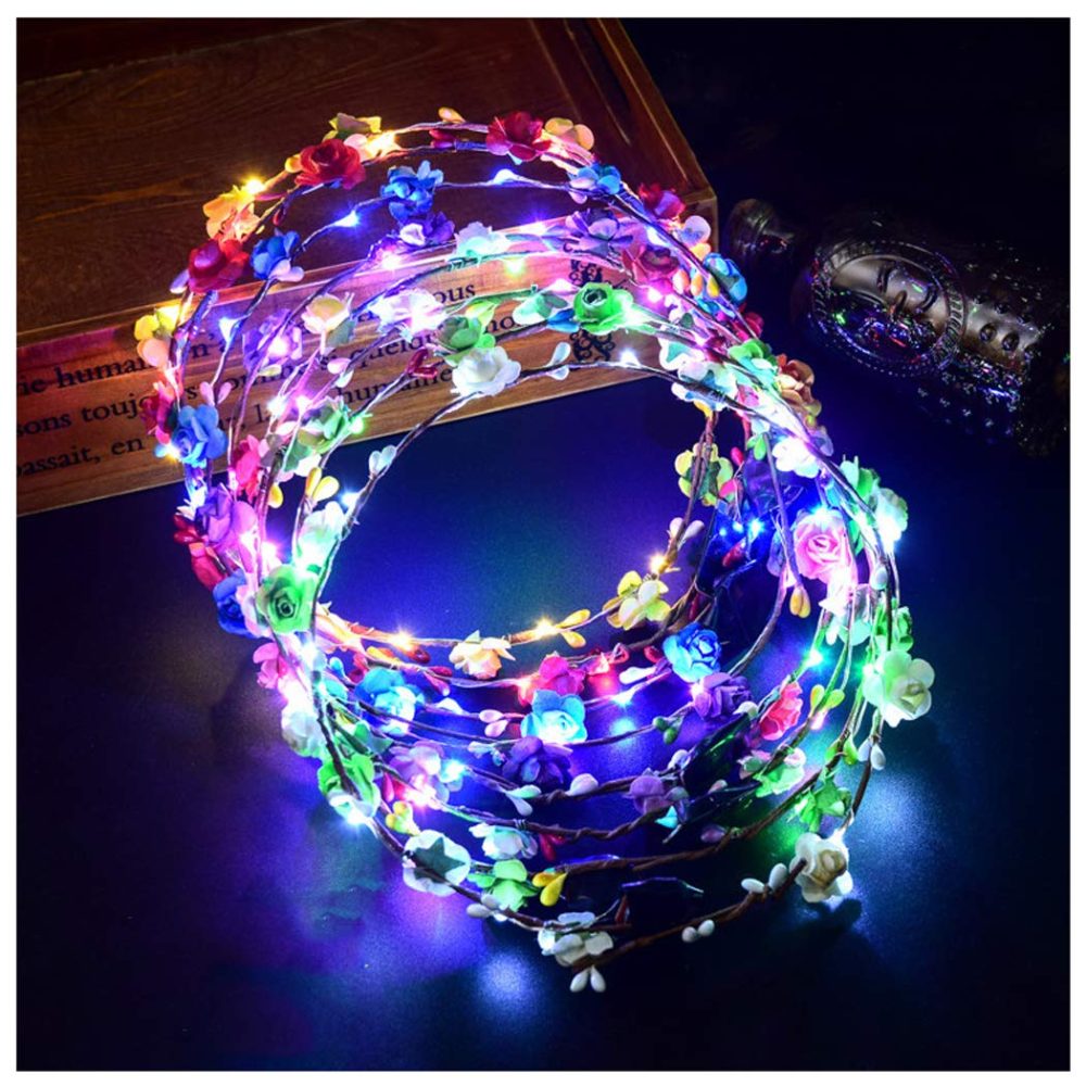 LED Flower Headband,7Pcs Flower Crown Garland Headband Flower Headdress Floral Headband for Women Girls Hair Accessories New Year Birthday Wedding Festival Halloween Christmas Party