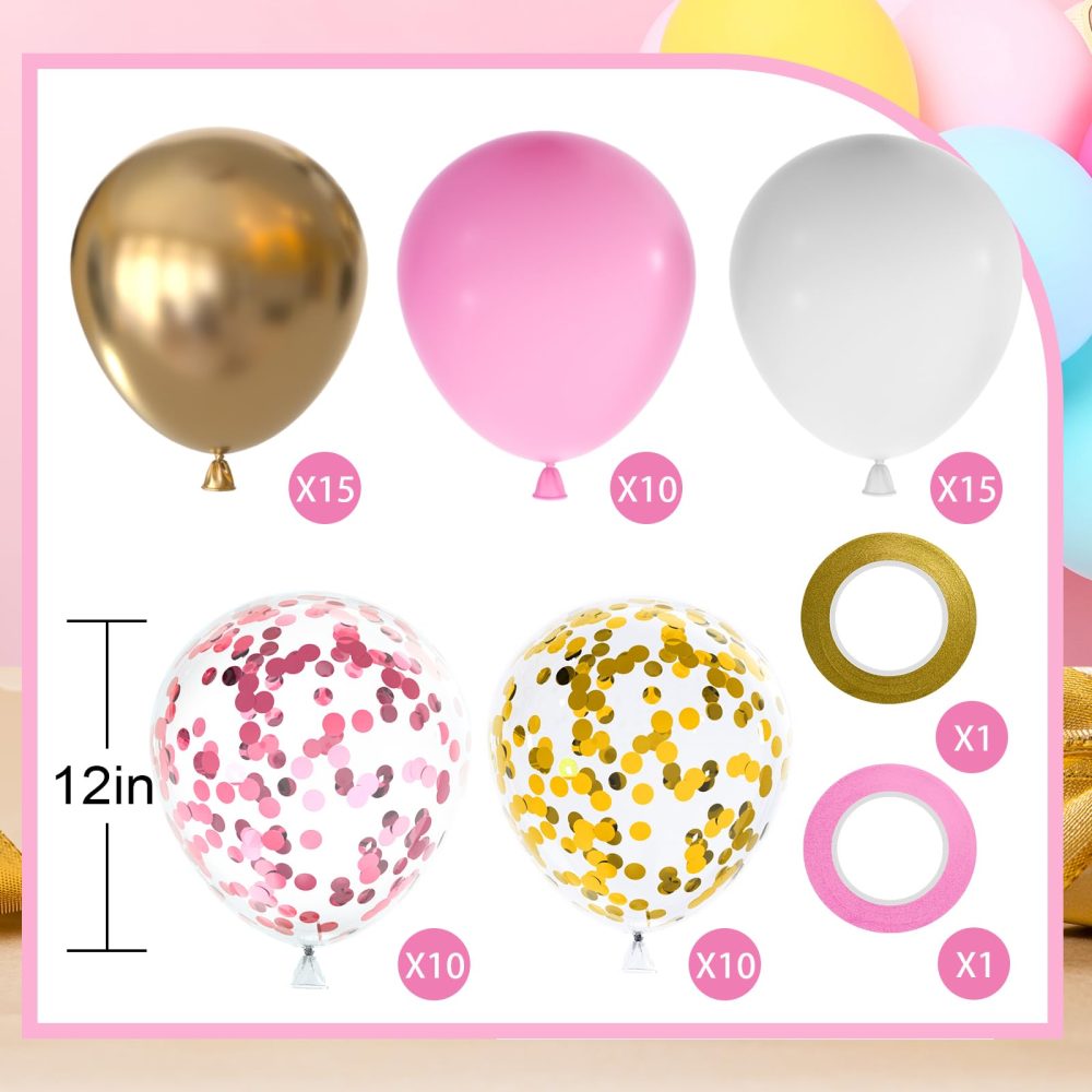 NACHLYNN 60 Packs Pink Party Confetti Balloons 12 Inches Light Pink Birthday Balloons for Valentine's Day Wedding Baby Shower Birthday Pink and Gold Party Decorations - Image 6