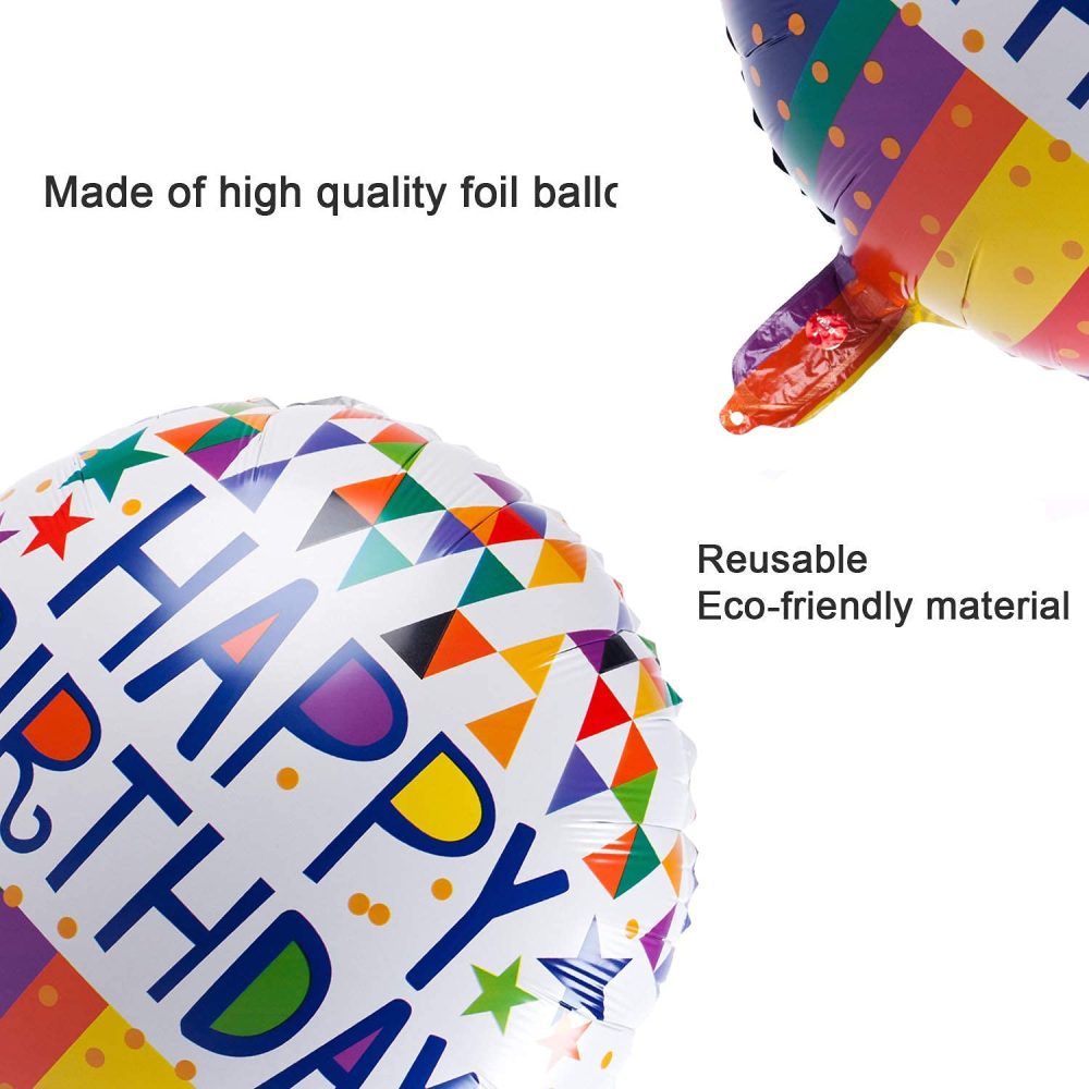 Happy Birthday Foil Balloons Round Mylar Helium Balloon Party Decorations Supplies 18 Inch Pack of 6 - Image 6