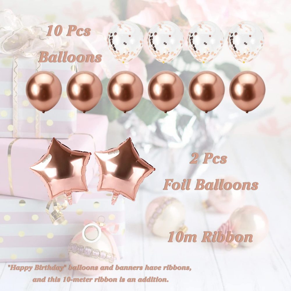 Happy Birthday Balloons, Rose Gold Happy Birthday Balloons Banner for Women Girls, Birthday Banner Foil Balloons Self Inflating with Latex Balloons Confetti Balloons for Happy Birtyday Decorations. - Image 6