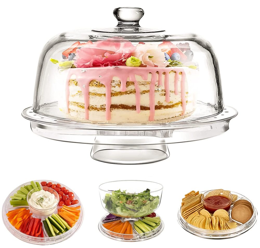 Crystals Cake Stand with Dome Lid Multifunctional 6 in 1 Acrylic Cake Stand - Multi Purpose Container and Serving Stand - Ideal for Birthdays Presents Dinners Parties and Decorations - Image 7