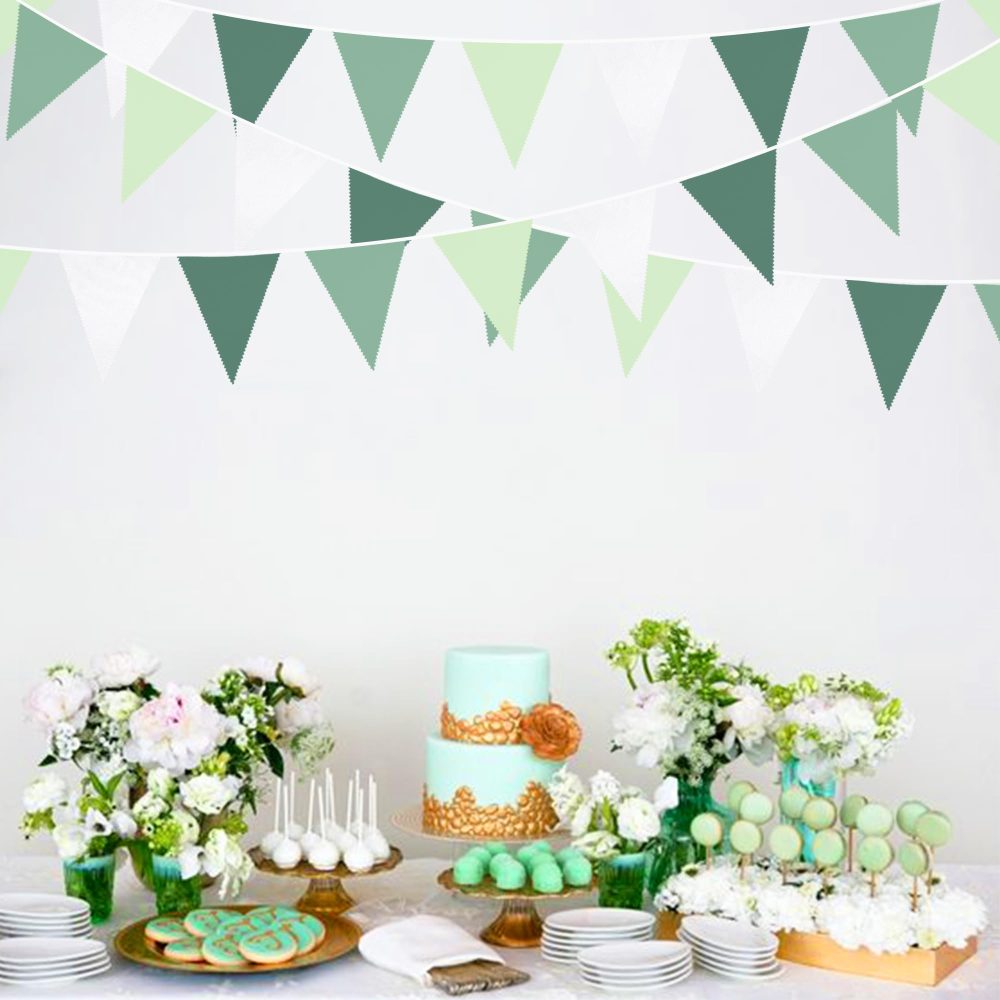 32Ft Sage Green Bunting Banner Party Decorations Avocado Green Fabric Triangle Flag Pennant Garland Streamer for Birthday Wedding Spring Summer Golf Jungle Baby Bridal Shower Outdoor Hanging Decor - Image 5