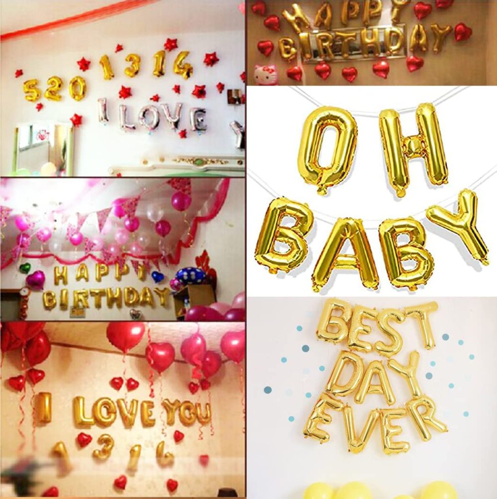 4youquality Silver Gold Blue Pink & Rose Gold 16 inch A-Z & 0-9 Letter Number Foil Balloons Letters Bunting Happy Birthday Party Decorations - Create Your Own Banner - NO HELIUM- PRICE PER LETTER - Image 2