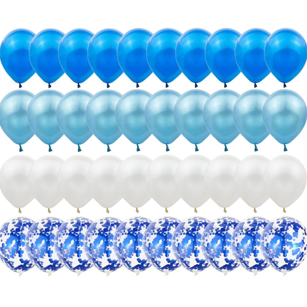 HBell 50pcs Blue White Balloons Set,Blue Confetti Balloons White Balloons 12inch Birthday Latex Party Balloons for Birthday Party Wedding Baby Shower Holiday Party Decoration (Blue)