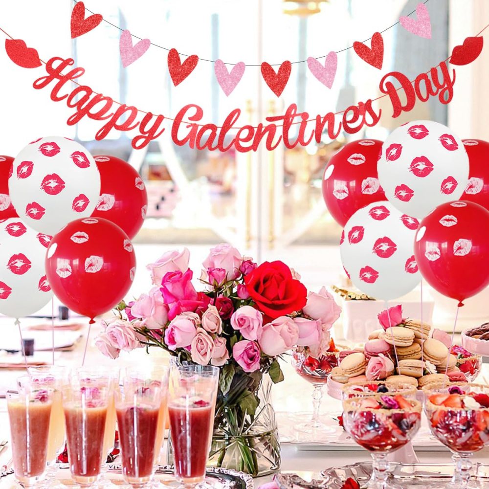 Fangleland Galentines Day Party Decorations Be My Galentine Theme Ladies Celebration Decor Happy Galentine’s Day Banner Red Lips Balloon Heart Garland - Image 5