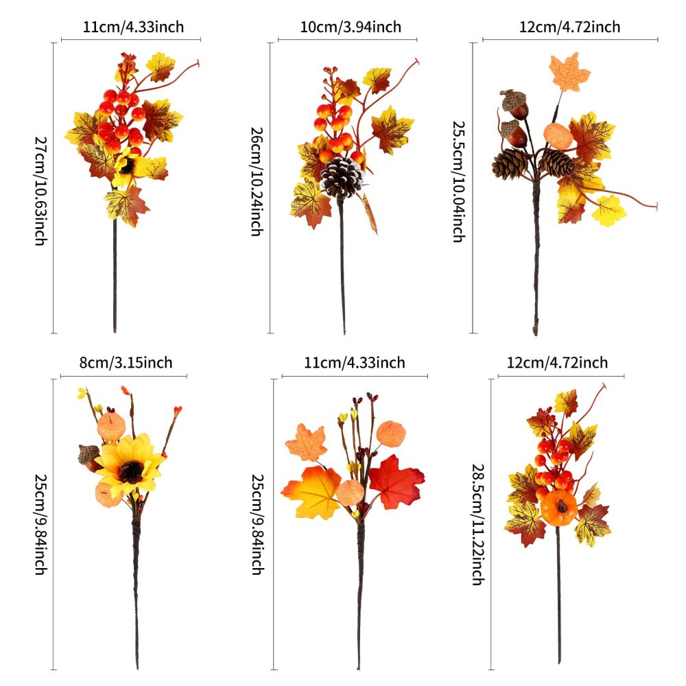 6 Pack Artificial Maple Leaves Branches Fall Floral Picks Autumn Pumpkin Berry Twig Stem with Pinecone for Thanksgiving Harvest Day Decoration DIY Floral Arrangements - Image 2