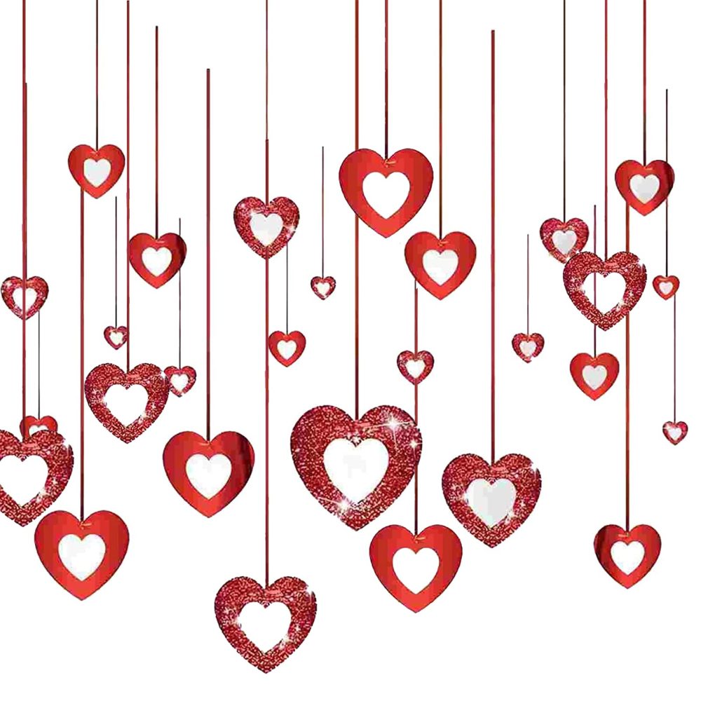 40pcs Red Heart Hanging Decorations Probuk Heart Hanging Streamer Banners, Hanging Red Heart Swirls for Valentines Day Party Decorations, Engagement, Wedding, Anniversary, Birthday Party Decorations