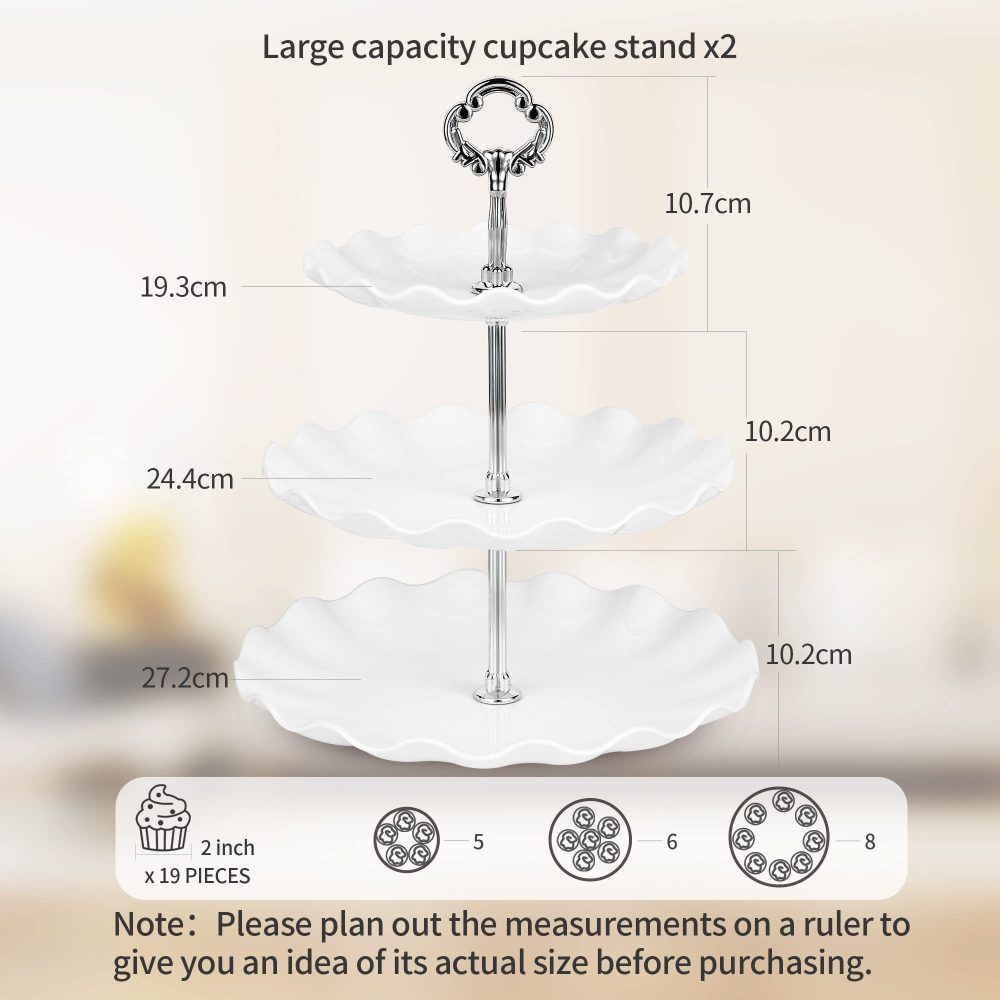 NWK Pack of 2 Large Stable 3-Tier Cupcake Stand 30cm Height Plastic Cake Stand Food Round Display for Wedding Birthday Graduation Afternoon Tea Party (Silver, Large) - Image 5