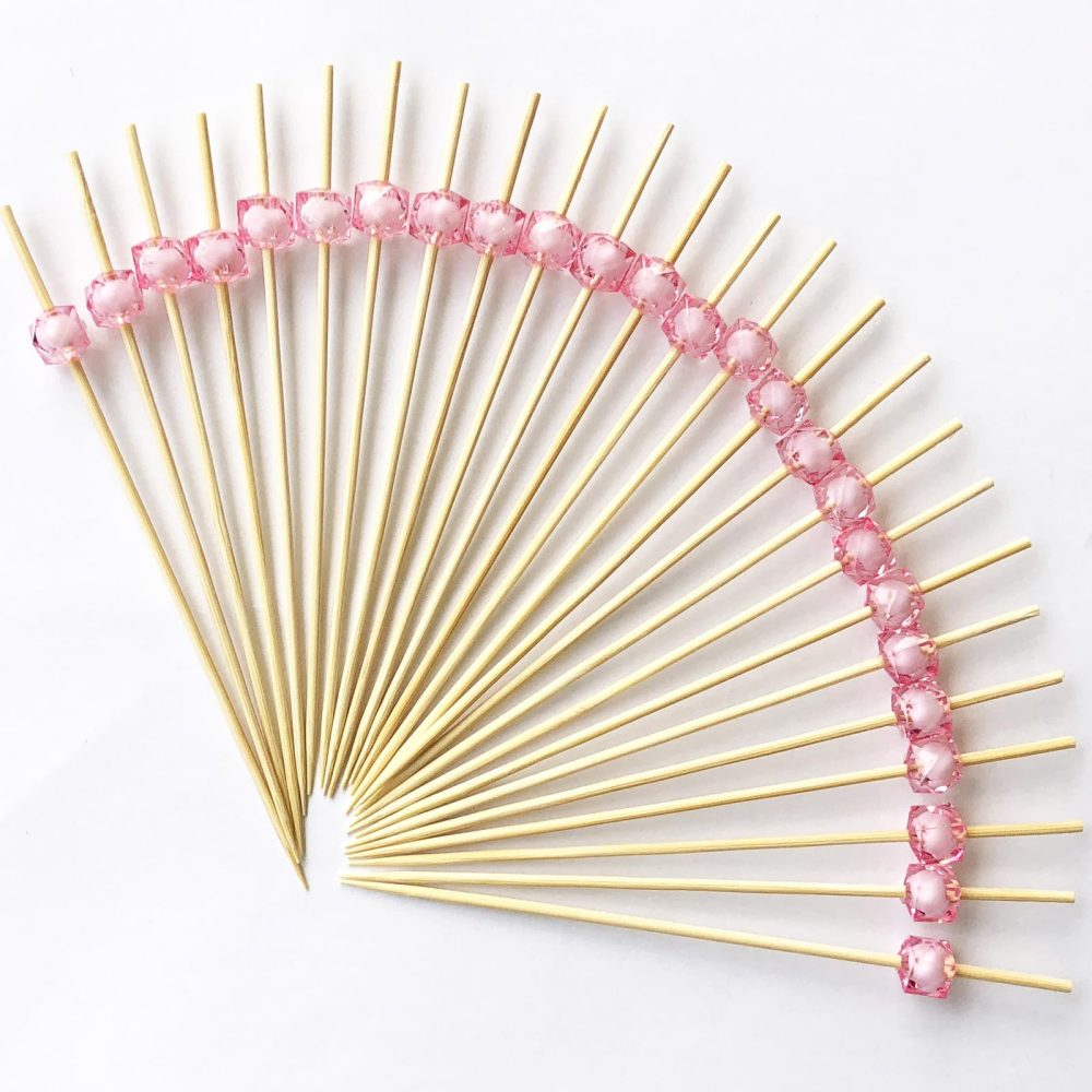 AILEXI Cocktail Sticks 100 Counts Wooden Toothpicks Party Supplies Frill Finger Food Fruits Sandwich Nibbles - Pink Acrylic Pearl - Image 4