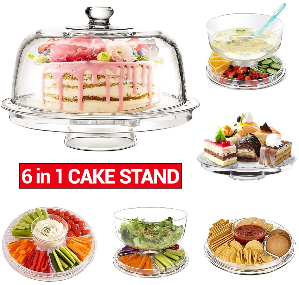 Stylish Design 6 in 1 Multi functional Plastic Cake Stand & Dome with Cover and Salad Bowl for Multi Purpose | Quality Products by Crystals - Image 3