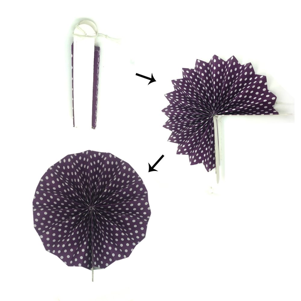 ZERODECO Purple Party Decorations, Hanging Paper Fan Set Tissue Paper Pom Poms Flower Fan and Honeycomb Balls for Birthday Baby Shower Wedding Festival Decorations - Image 4