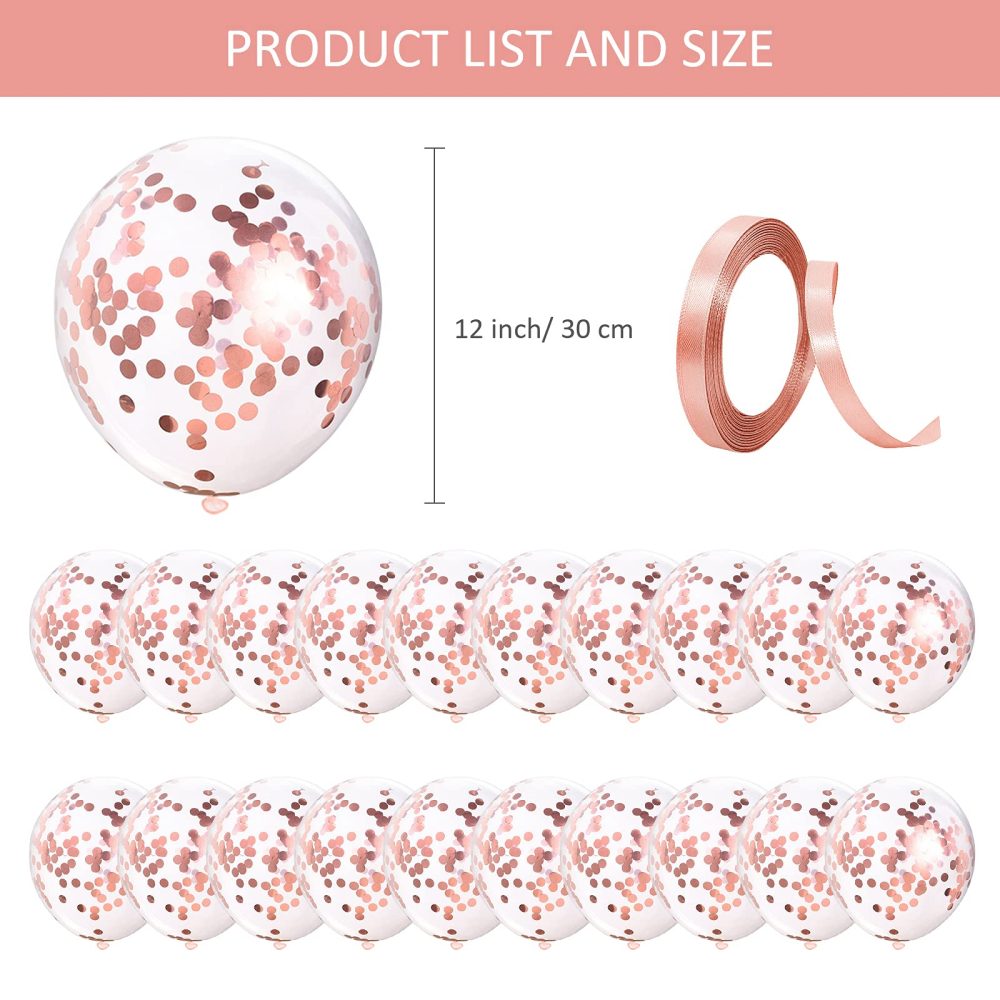 Unisun Confetti Balloons, 20pcs Rose Gold Sequins Balloons Set 12" Inch Latex Party Balloon for Birthday Wedding Baby Shower Anniversary Celebrations Party Decorations - Image 7