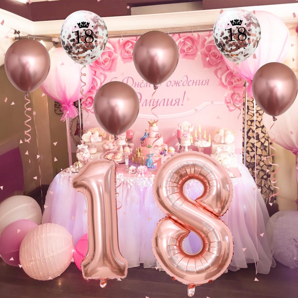 18th Birthday Decorations for Girls, 18th Birthday Balloons with 40 Inch Foil Number 18 Balloon Rose Gold Birthday Print Confetti Balloons Metallic Latex Balloons Set for 18 Birthday Decorations - Image 4