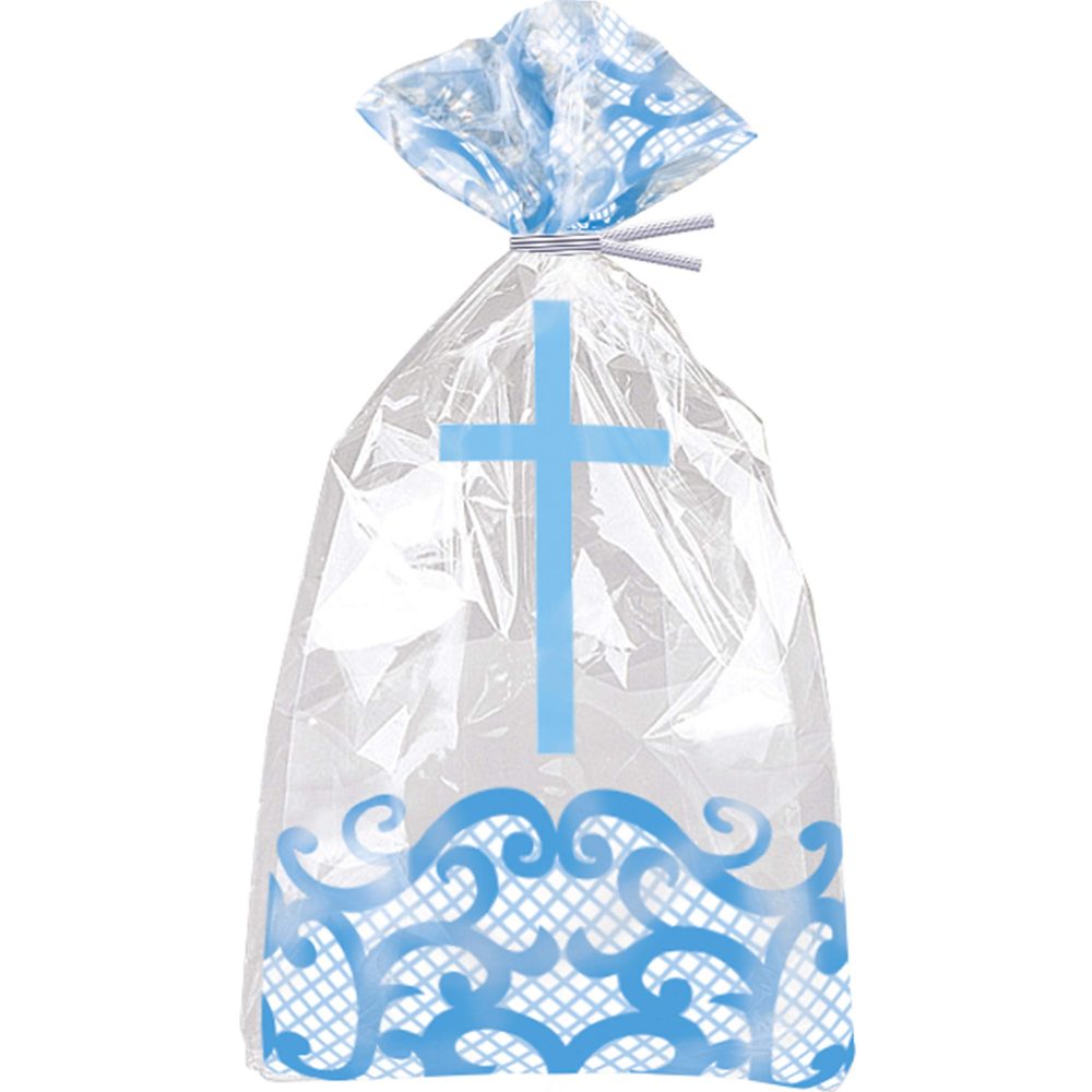 Unique 74799 Blue Cross Bags-20 Pcs Cellophane Party Bags-Fancy Pack of 20